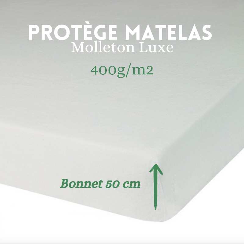 Protège matelas 90x190 cm ACHUA - Molleton 100% coton 400 g/m2, bonnet 40cm